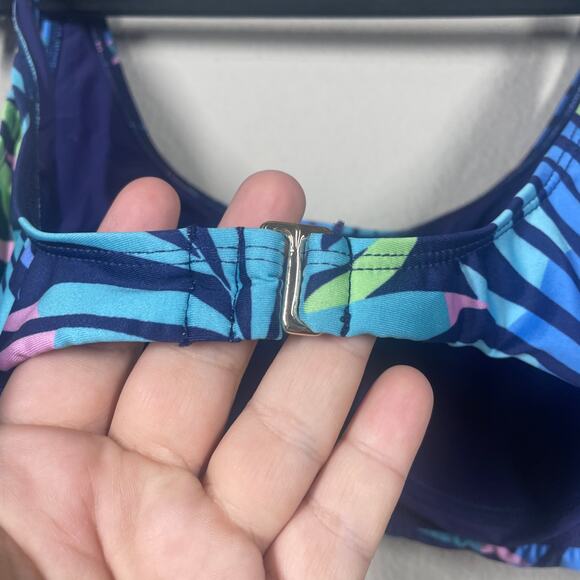 ModCloth XS Tie Shoulder Bikini Top Swimwear Blue Tropical Palm Leaf - Picture 6 of 8